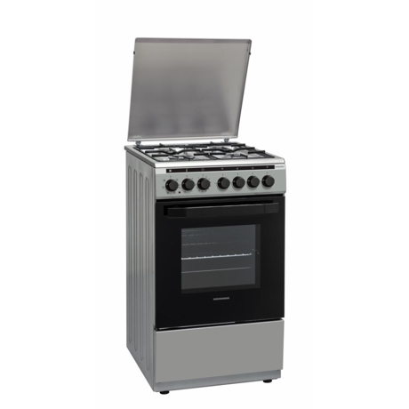 Aragaz mixt Heinner HFSC-V60LITGC-SS, 4 arzatoare gaz, Cuptor electric, Grill, Aprindere electrica, Capac metalic, 50x60 cm, Inox
